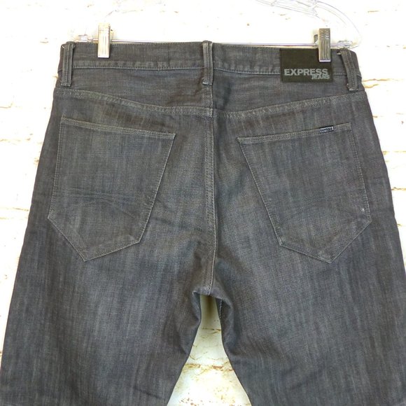Express Jeans Mens 32X30 Gray Blake Loose Fit Boot Cut Whiskers Cotton Blend - Picture 9 of 15